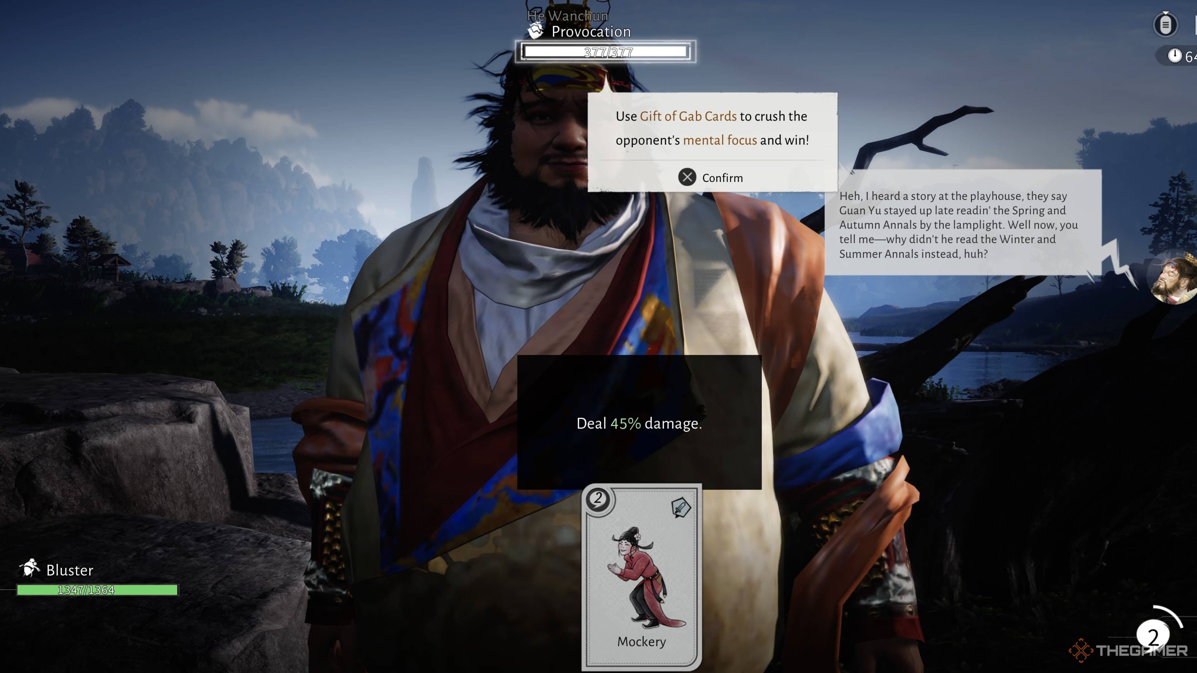UI display showing opponent and resources