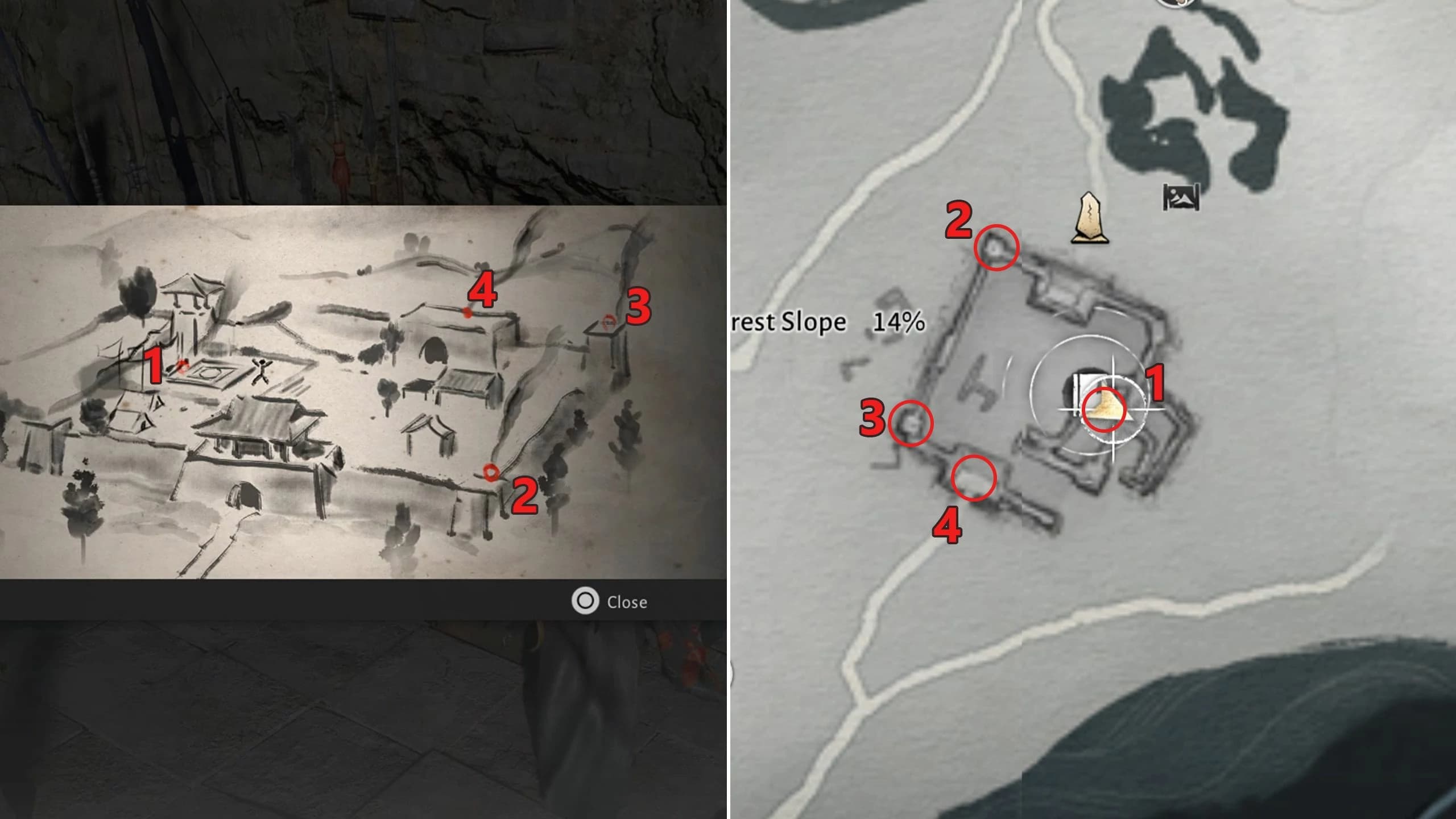 Fire contraptions locations around the ruined castle in Qinghe