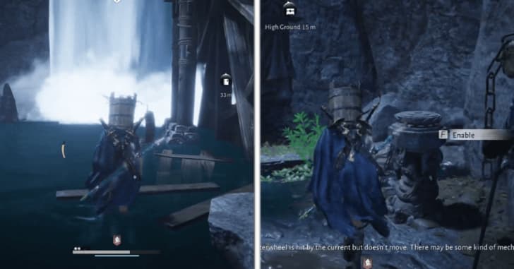 Lever hidden behind the waterfall