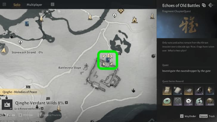 Echoes of Old Battles quest marker on the map