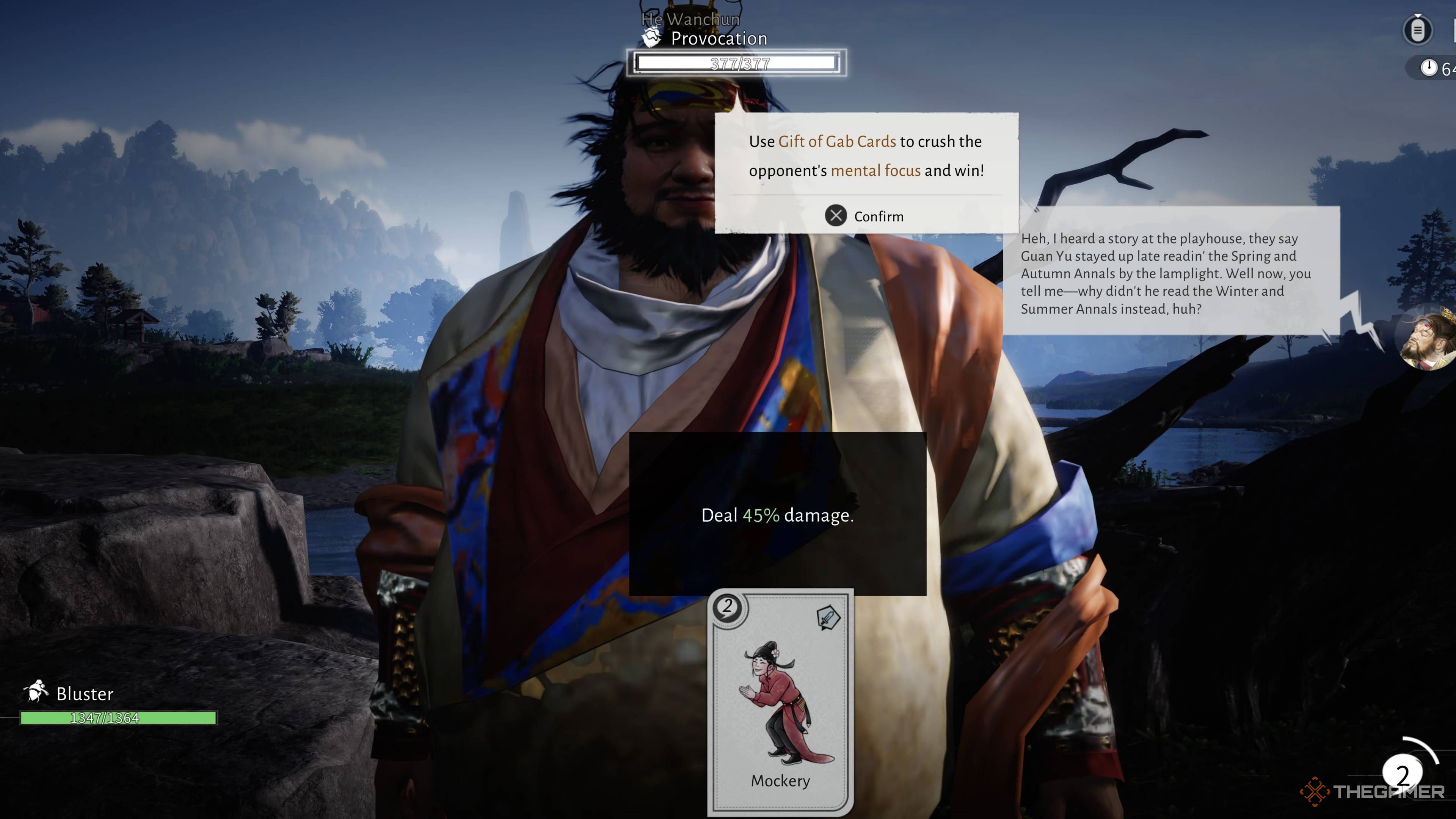 UI display showing opponent and resources
