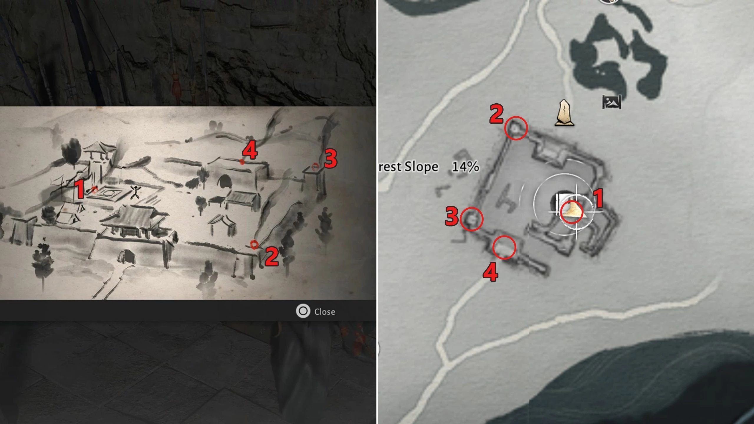 Vị trí hỏa cụ quanh tàn tích lâu đài ở Qinghe