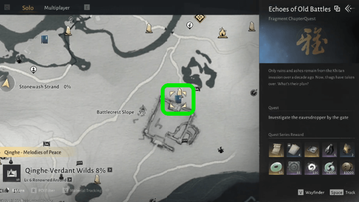 Mốc nhiệm vụ Echoes of Old Battles trên bản đồ